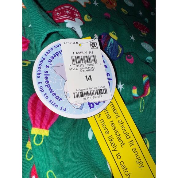 Brand New Holiday Lane Kid's Size 14 Green Ornament 2 Set Pajama Set Lounge - Picture 5 of 6